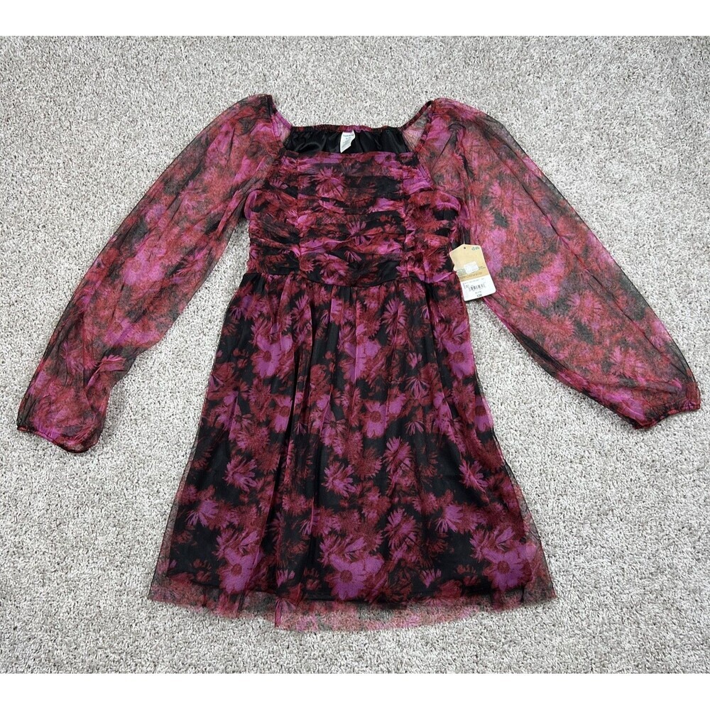 NWT Thereabouts Girls XL 16 Pink Floral Mesh Long Sleeve Dress